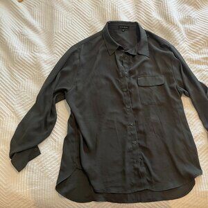 Pleione Silky Button Down Top, Olive green, Size M
